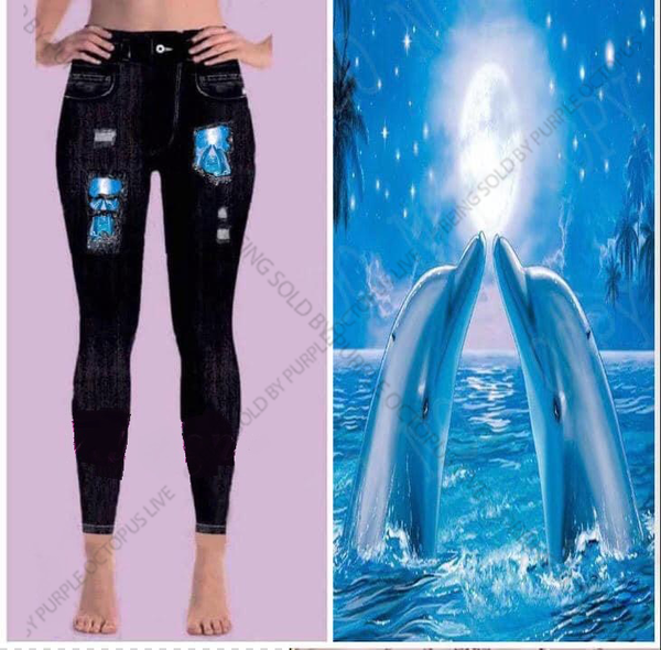 7680 DK Denim Look w Dolphin Moon DESIGNER LEGGINGS HQ-H2B G