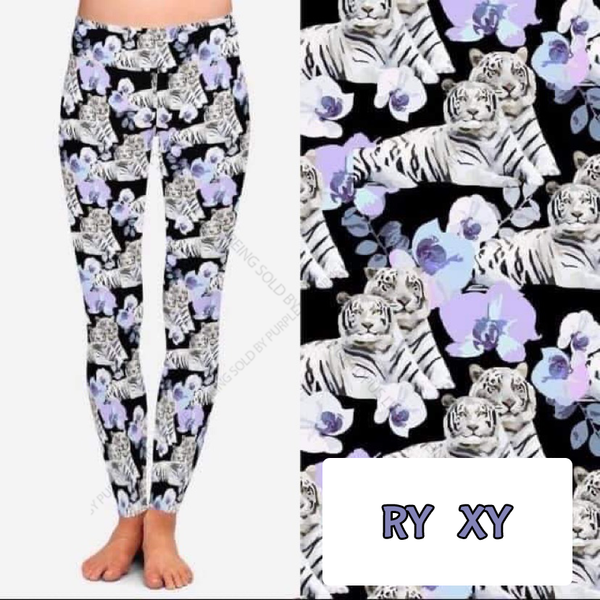 7708 White Tigers & Lavender DESIGNER LEGGINGS HQ-N11A G