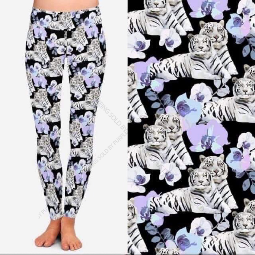 7708 White Tigers & Lavender DESIGNER LEGGINGS HQ-N11A G