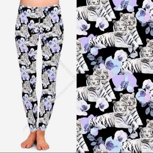 7708 White Tigers & Lavender DESIGNER LEGGINGS HQ-N11A G