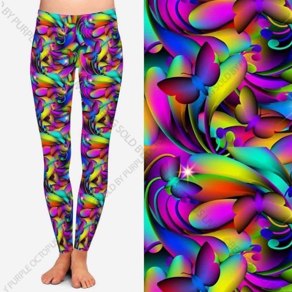 7727 Neon Butterfly Swirl DESIGNER LEGGINGS HQ-A48A