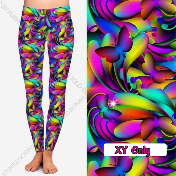 7727 Neon Butterfly Swirl DESIGNER LEGGINGS HQ-A48A