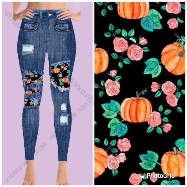 7731 Denim Look Pumpkin Patch DESIGNER LEGGINGS HQ-PBB