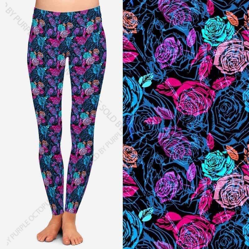 7736 Painted Roses DESIGNER LEGGINGS HQ-BB6B G