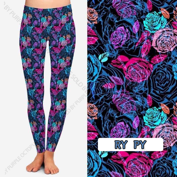 7736 Painted Roses DESIGNER LEGGINGS HQ-BB6B G