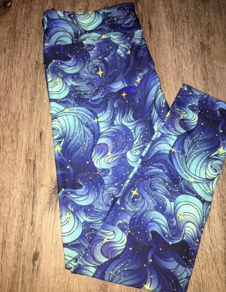 9100 Cloudy Blues DESIGNER LEGGINGS HQ-PBB