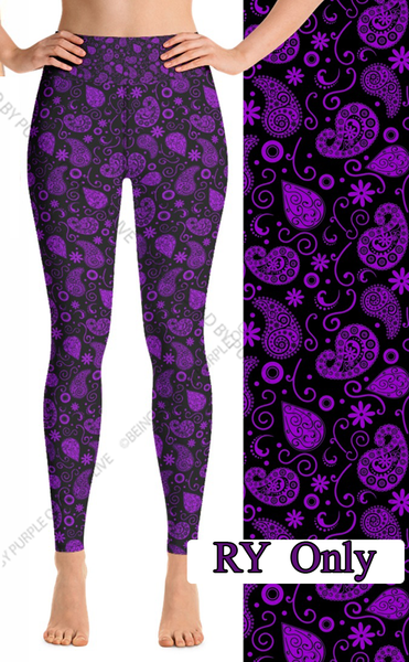 9241 Purple Paisley DESIGNER LEGGINGS or SHORTS HQ-PBB G