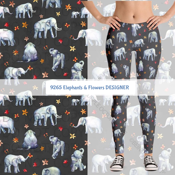 9265 Elephants & Flowers DESIGNER LEGGINGS HQ-PBB SO G