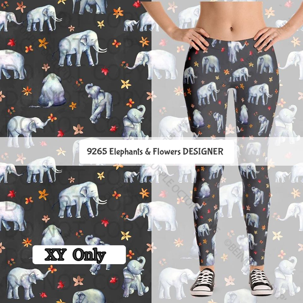 9265 Elephants & Flowers DESIGNER LEGGINGS HQ-PBB SO G
