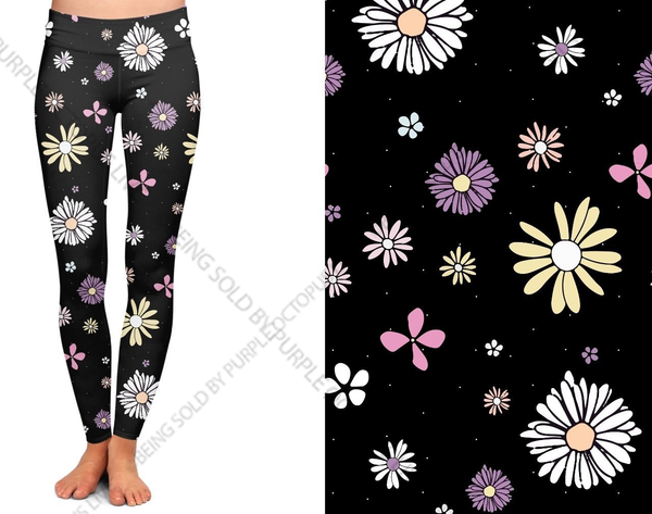 9283 Daises on Black DESIGNER LEGGINGS HQ-PBB