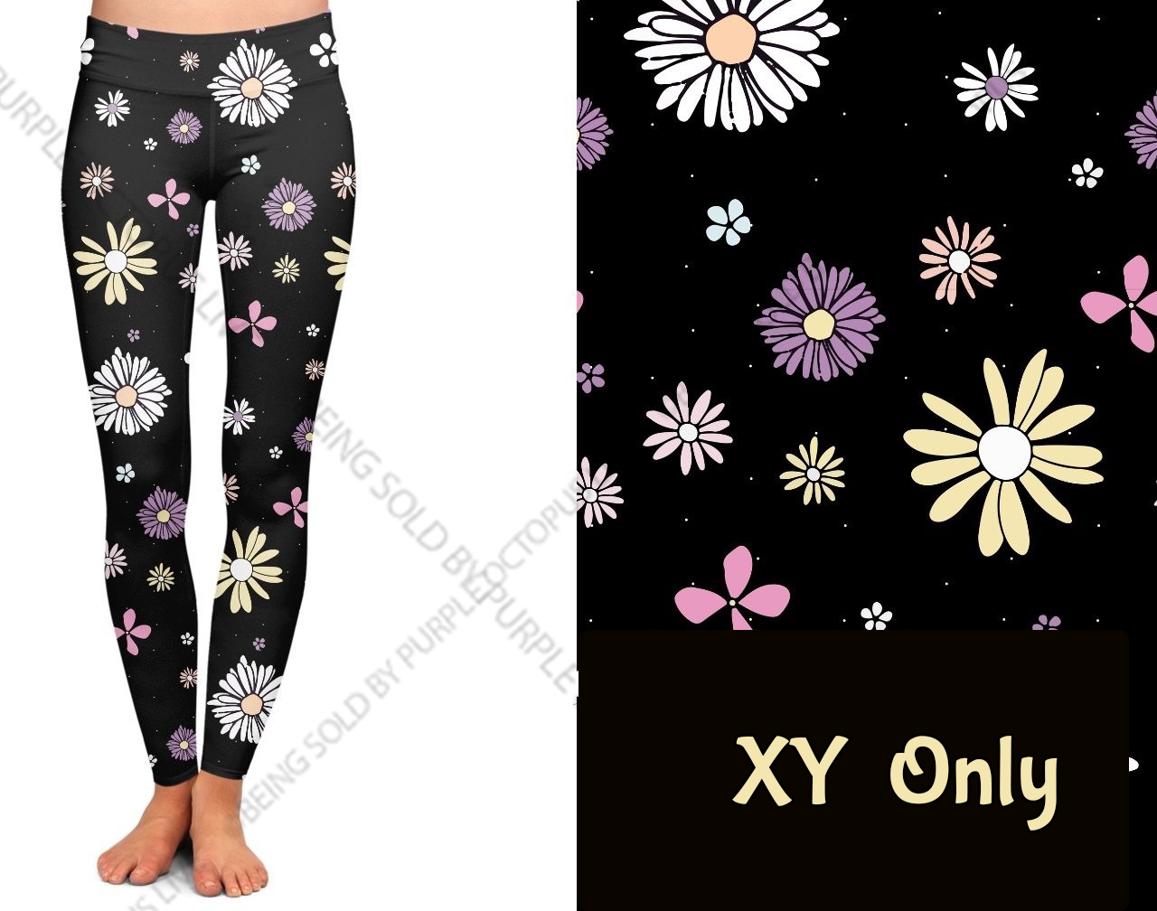 9283 Daises on Black DESIGNER LEGGINGS HQ-PBB