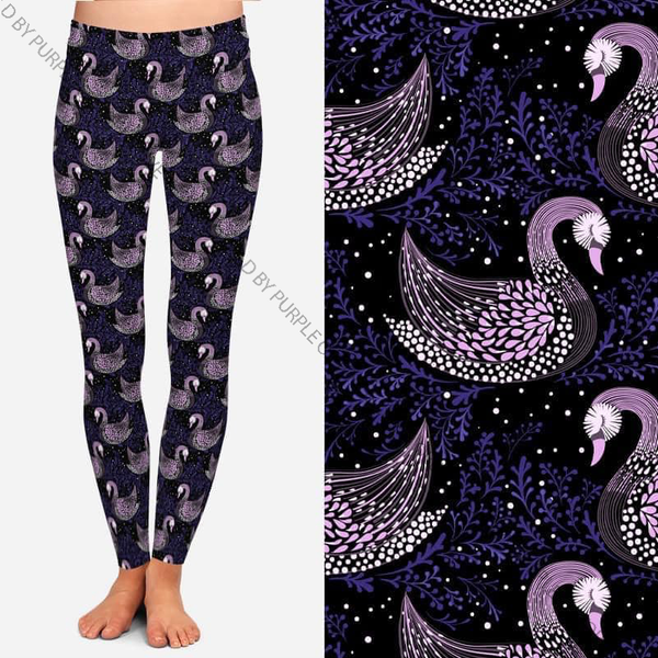 9436 Purple Swans DESIGNER LEGGINGS HQ-N149A G