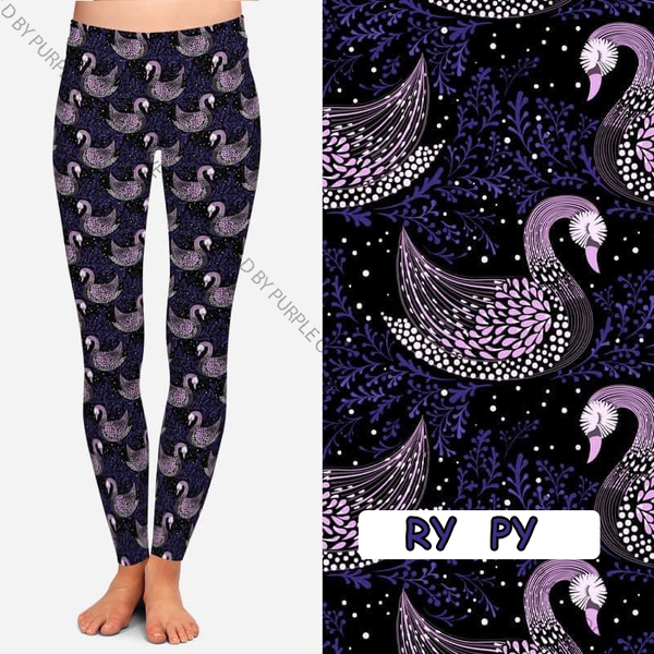 9436 Purple Swans DESIGNER LEGGINGS HQ-N149A G