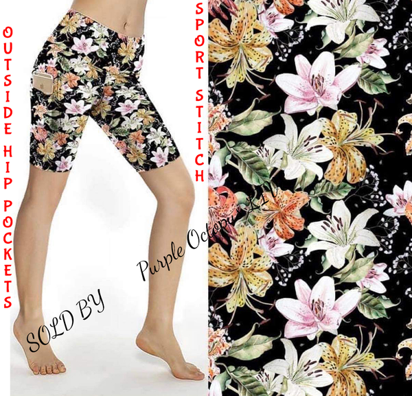 9474s SHORTS Lillies On Black DESIGNER SP PKT HQ-C32Tbb