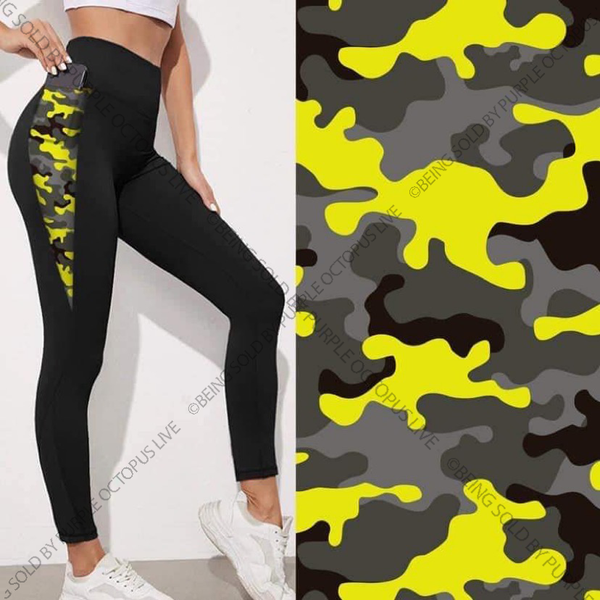 9535  Black w Yellow Camo SVP DESIGNER LEGGINGS HQ-BBN146B