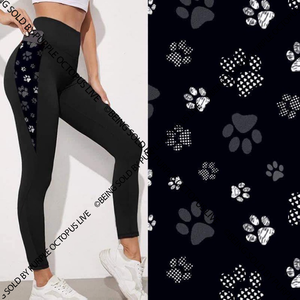 9538 Black Printed Paws on Side SVP DESIGNER LEGGINGS HQ-BBN81B