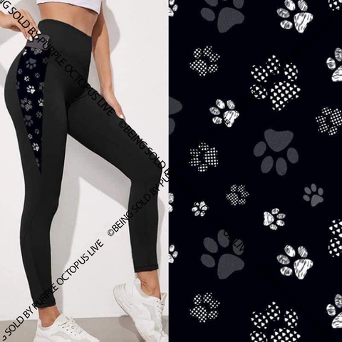 9538 Black Printed Paws on Side SVP DESIGNER LEGGINGS HQ-BBN81B