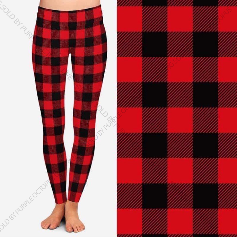 9545 Plaid Red Buffalo DESIGNER LEGGINGS HQ-N41B