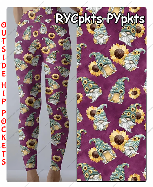 9578 Sunflower Gnomes DESIGNER LEGGINGS or CAPRI HQ-BB1B