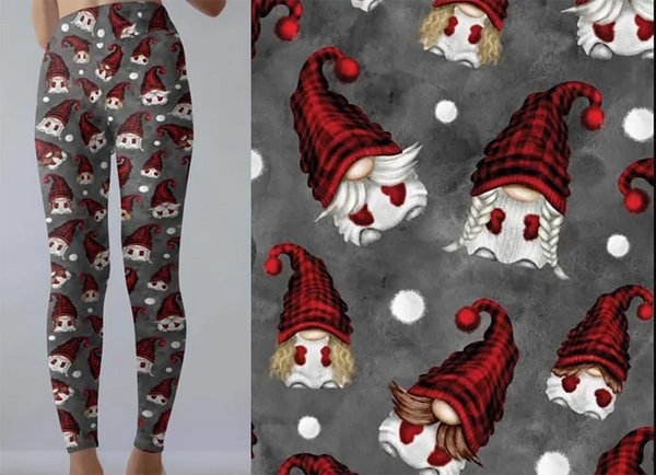 9582 Buffalo Plaid Gnomes DESIGNER LEGGINGS HQ-Xmas