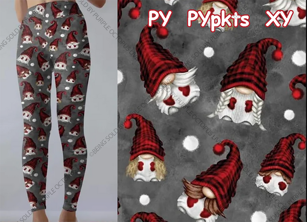 9582 Buffalo Plaid Gnomes DESIGNER LEGGINGS HQ-Xmas