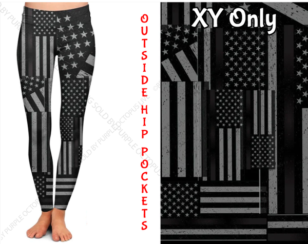 9596 Flags On Black DESIGNER LEGGINGS HQ-B21T