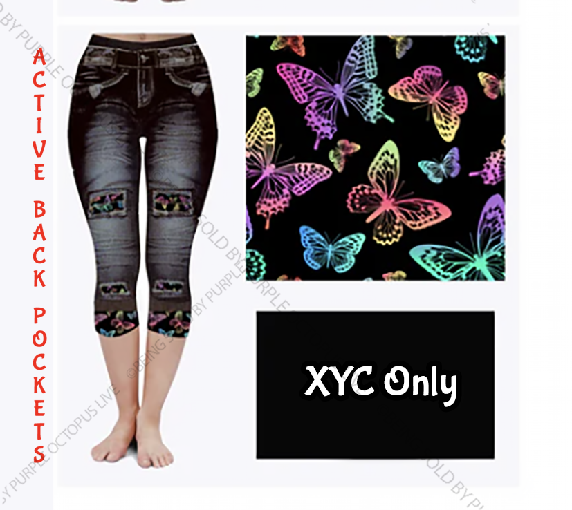 9619 DK Denim Look w Butterflies DESIGNER CAPRI HQ-A38B