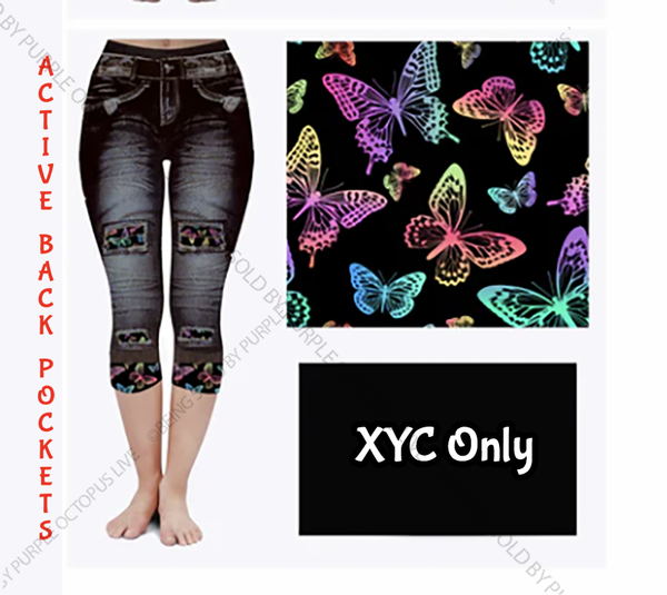 9619 DK Denim Look w Butterflies DESIGNER CAPRI HQ-A38B