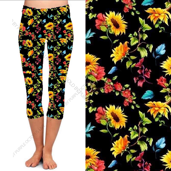 9639 Sunflower Sprays DESIGNER LEGGINGS or CAPRI HQ-HA6B G