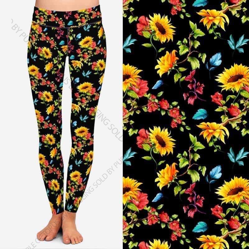 9639 Sunflower Sprays DESIGNER LEGGINGS or CAPRI HQ-HA6B G