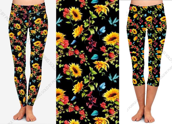 9639 Sunflower Sprays DESIGNER LEGGINGS or CAPRI HQ-HA6B G