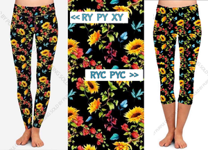 9639 Sunflower Sprays DESIGNER LEGGINGS or CAPRI HQ-HA6B G