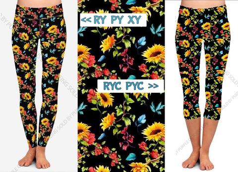 9639 Sunflower Sprays DESIGNER LEGGINGS or CAPRI HQ-HA6B G