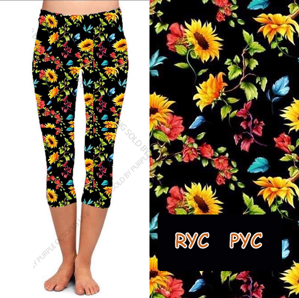 9639 Sunflower Sprays DESIGNER LEGGINGS or CAPRI HQ-HA6B G