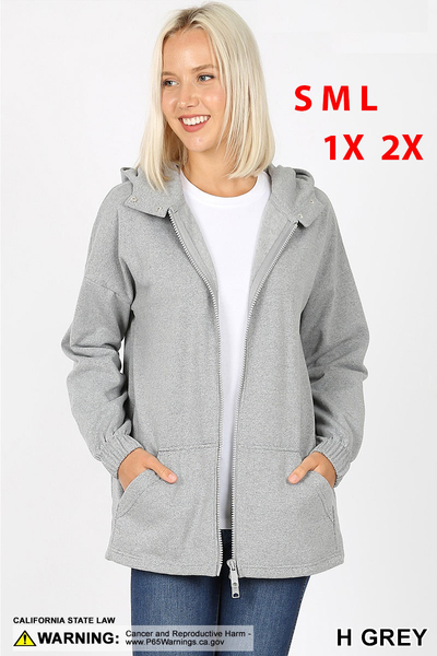 5827 2 Way Zipper HOODIE w Kangaroo PKT in HEATHER GREY HQ-BB7C