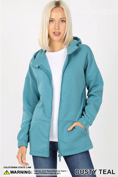5822 2 Way Zipper HOODIE w Kangaroo PKT in DUSTY TEAL HQ-HA16B