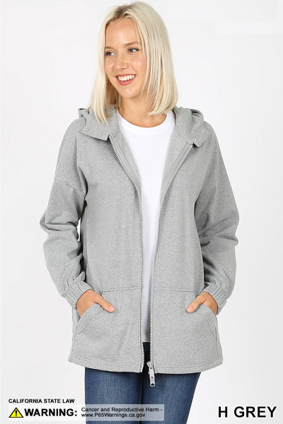 5827 2 Way Zipper HOODIE w Kangaroo PKT in HEATHER GREY HQ-BB7C