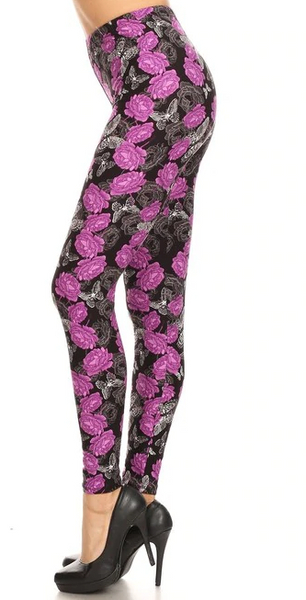? SAMPLE ? 2209 Purple Floral Butterfly PREM LEGGINGS HQ-TO BB E48B G