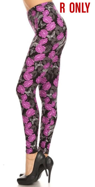 ? SAMPLE ? 2209 Purple Floral Butterfly PREM LEGGINGS HQ-TO BB E48B G