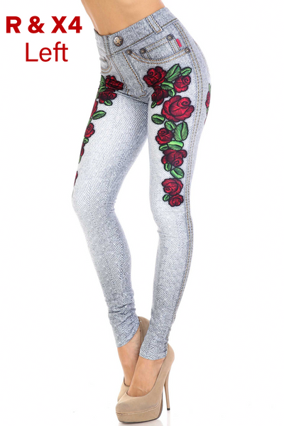 2500 Denim Look W Roses PREM LEGGINGS HQ-D18A