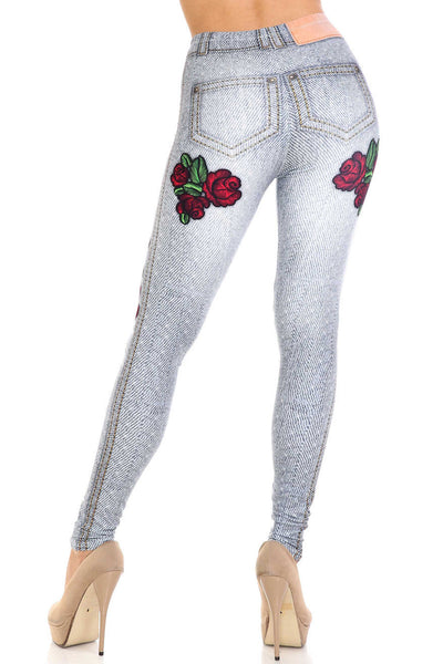 2500 Denim Look W Roses PREM LEGGINGS HQ-D18A