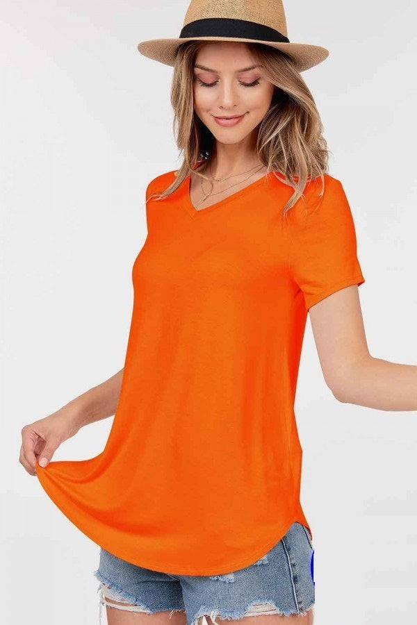 10003 1/4S Round Hem V Neck TOP HQ-ZK99