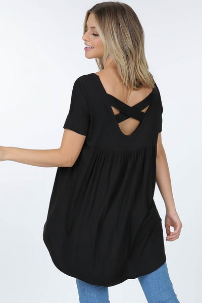 10004 1/4S HiLo X Back V Neck TOP 303-313 G