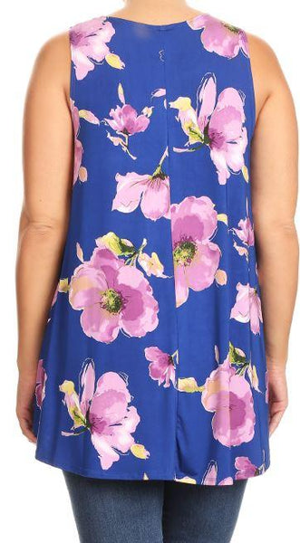 3012 0/0S Floral on Royal PRINT TOP HQ-N88T