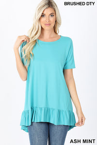 11081 1/4S HiLo Ruffle Hem TOP in ASH MINT HQ-HA53C G