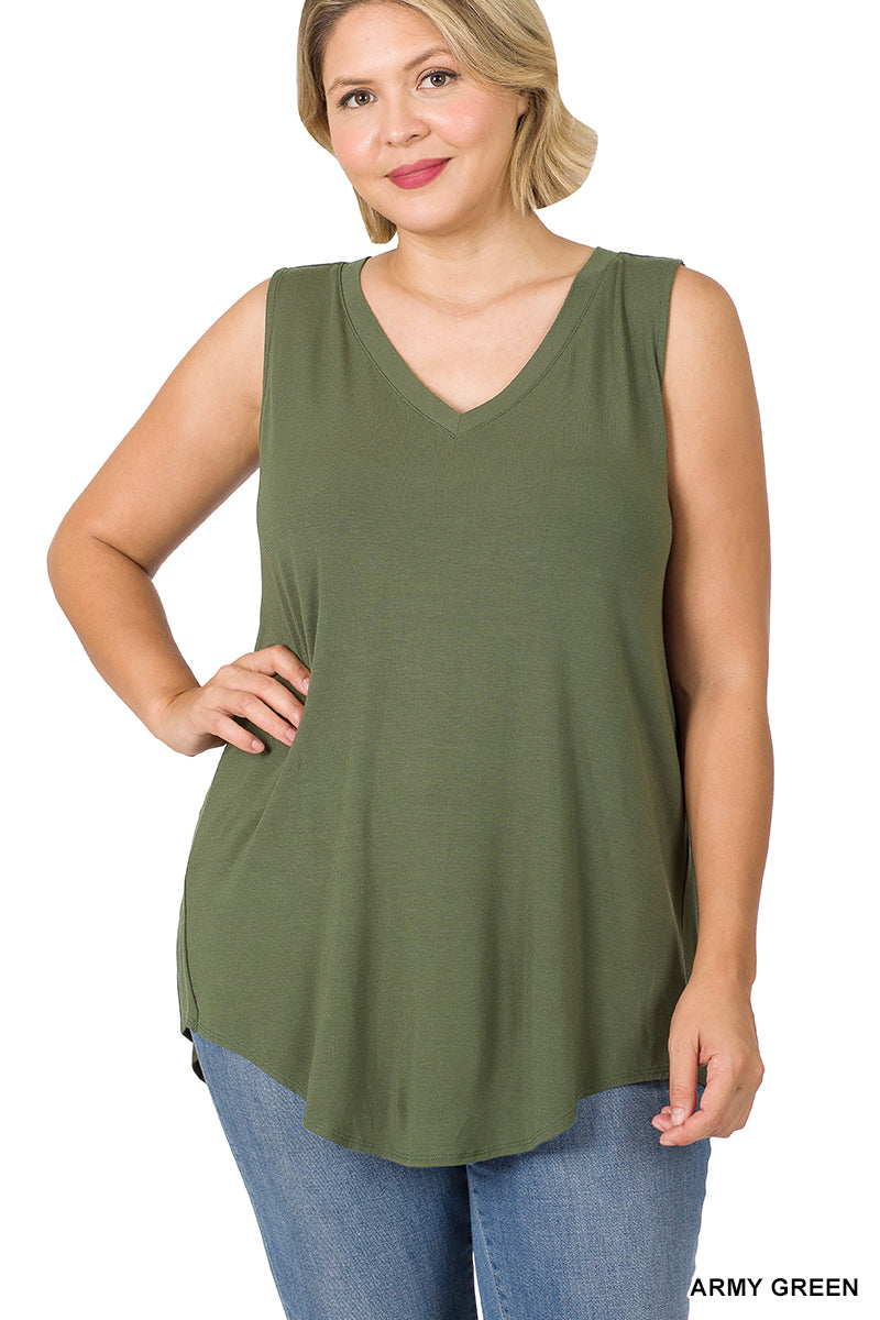 11201 0/0S V Neck HiLo Hem TOP in ARMY GREEN HQ- T98C