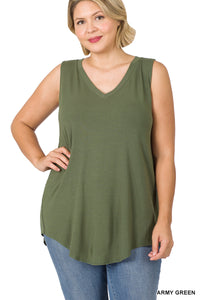 11201 0/0S V Neck HiLo Hem TOP in ARMY GREEN HQ- T98C