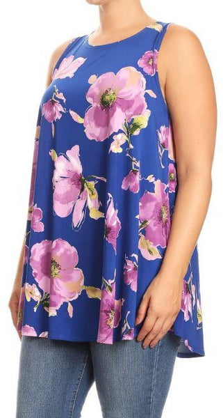 3012 0/0S Floral on Royal PRINT TOP HQ-N88T