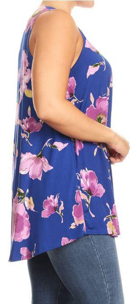 3012 0/0S Floral on Royal PRINT TOP HQ-N88T