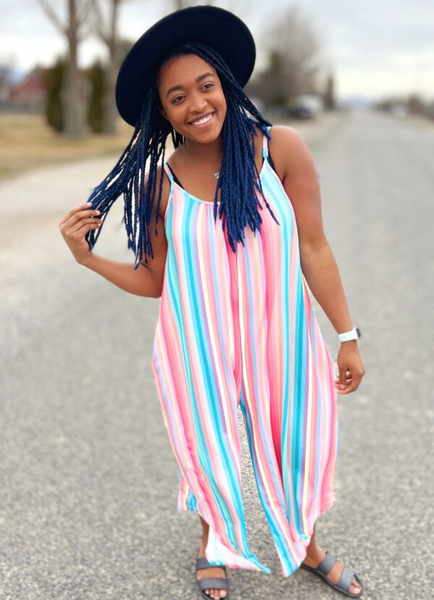 1568 0/0S ADJ Pastel Stripe Baggy ROMPER w PKTS HQ-T101C